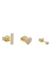 Argento Vivo Sterling Silver Set Of 3 Cubic Zirconia Post Earrings In Gold