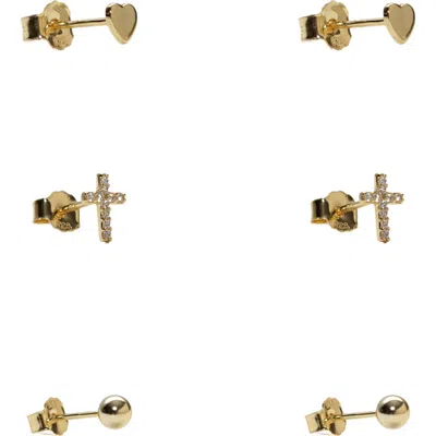 Argento Vivo Sterling Silver Set Of 3 Stud Earrings In Gold