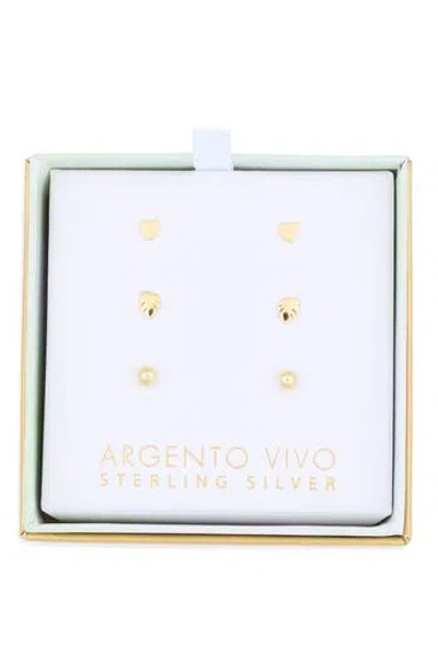 Argento Vivo Sterling Silver Set Of 3 Stud Earrings In Gold