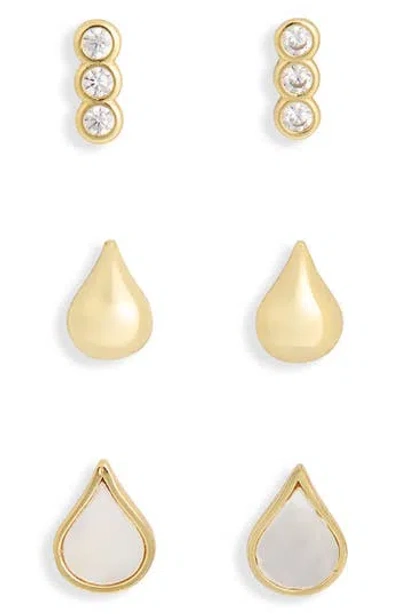 Argento Vivo Sterling Silver Set Of 3 Teardrop Stud Earrings In Gold
