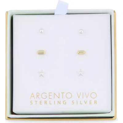 Argento Vivo Sterling Silver Set Of 3 Two-tone Stud Earrings In Multi