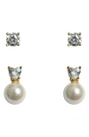 Argento Vivo Sterling Silver Set Of Two Cubic Zirconia & Faux Pearl Earrings In Gold