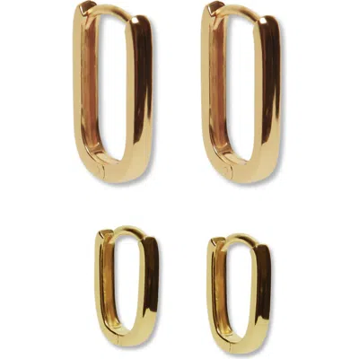 Argento Vivo Sterling Silver Set Of Two Oblong Hoop Earrings In Gold
