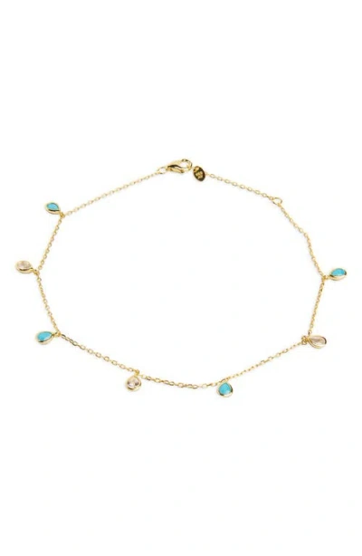 Argento Vivo Sterling Silver Shaky Cubic Zirconia & Turquoise Anklet In Gold