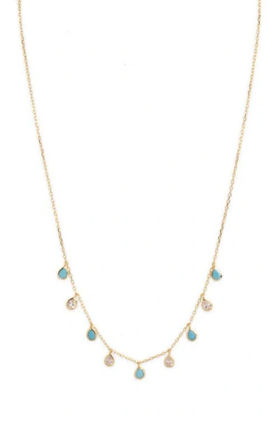Argento Vivo Sterling Silver Shaky Cubic Zirconia & Turquoise Necklace In Gold