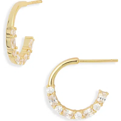 Argento Vivo Sterling Silver Small Half Pavé Open Hoop Earrings In Gold