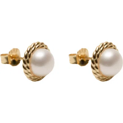 Argento Vivo Sterling Silver Small Rope Faux Pearl Stud Earrings In Gold