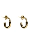 Argento Vivo Sterling Silver Small Textured J-shaped Hoop Earrings