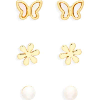Argento Vivo Sterling Silver Spring Pack Of 3 Assorted Stud Earrings In Gold