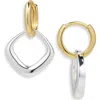 Argento Vivo Sterling Silver Square Drop Hoop Earrings In Metallic