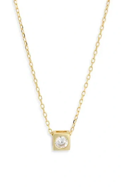 Argento Vivo Sterling Silver Square Solitaire Pendant Necklace In Gold