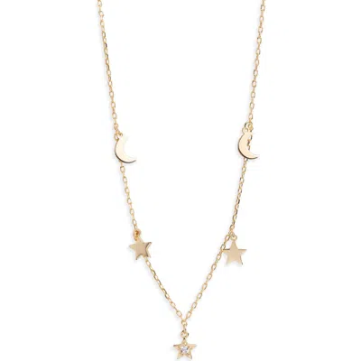 Argento Vivo Sterling Silver Star & Moon Charm Necklace In Gold