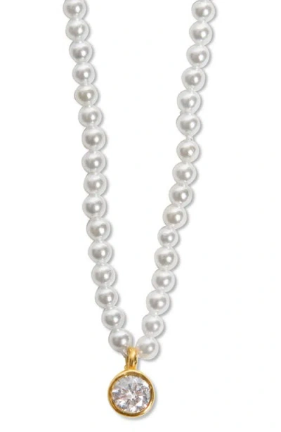 Argento Vivo Sterling Silver Stone Pendant Beaded Necklace In Gold/imitation Pearl
