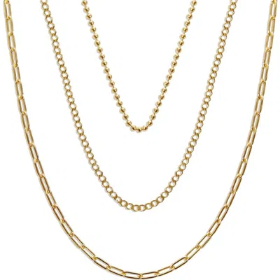 Argento Vivo Sterling Silver Triple Row Layered Chain Necklace In Gold