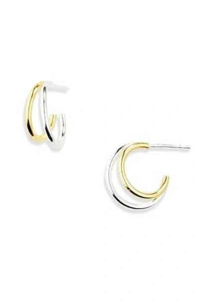 Argento Vivo Sterling Silver Two Tone Crescent Hoop Earrings In Gold/silver