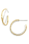Argento Vivo Sterling Silver Two-tone Crisscross Textured Hoop Earrings In Gold/ Silver