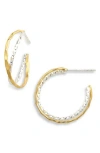 Argento Vivo Sterling Silver Two-tone Crisscross Textured Hoop Earrings In Gold