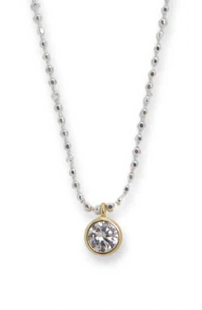 Argento Vivo Sterling Silver Two-tone Cubic Zirconia Pendant Necklace In Gold/silver