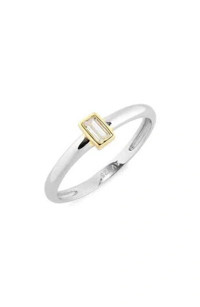 Argento Vivo Sterling Silver Two Tone Cz Ring In Silver/gold