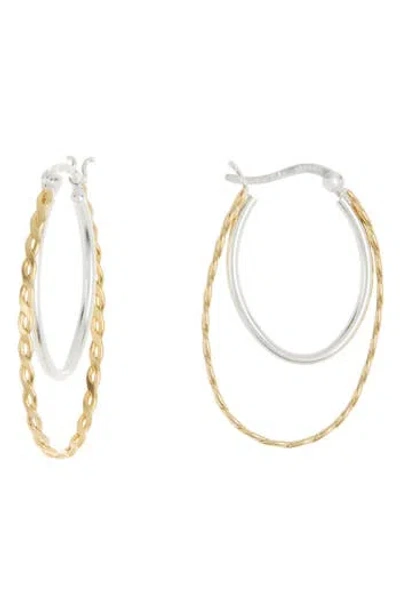 Argento Vivo Sterling Silver Two-tone Double Hoop Earrings In Gold/silver