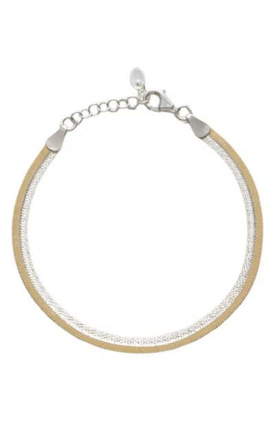 Argento Vivo Sterling Silver Two-tone Flat Snake Chain Bracelet In Multi