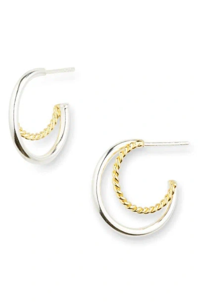 Argento Vivo Sterling Silver Two-tone Hoop Earrings In Gold/ Silver