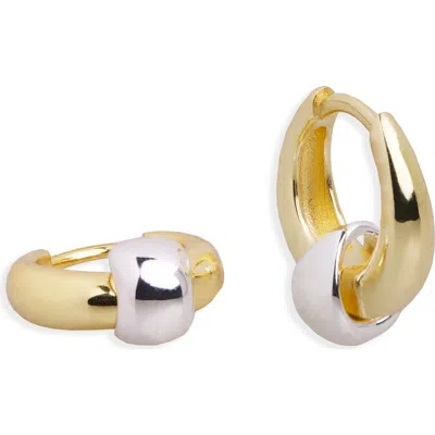 Argento Vivo Sterling Silver Two Tone Interlock Huggie Hoop Earrings In Gold