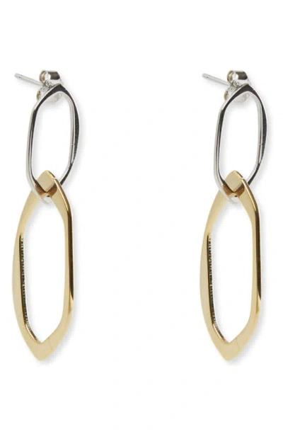 Argento Vivo Sterling Silver Two-tone Link Drop Earrings In Gold/ Silver