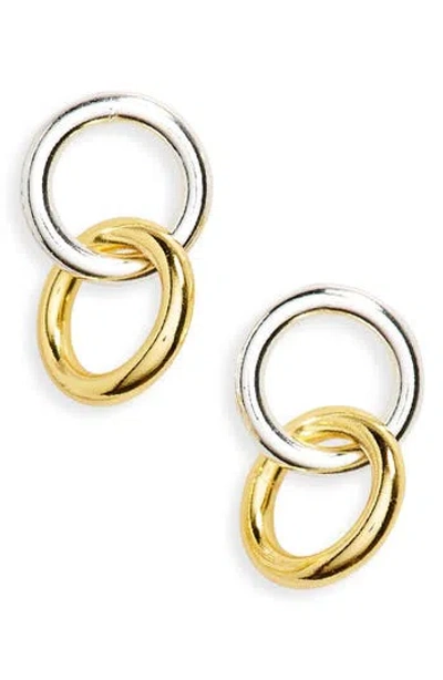 Argento Vivo Sterling Silver Two-tone Linked Ring Earrings In Gold