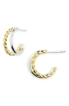 Argento Vivo Sterling Silver Two-tone Mixed Texture Hoop Earrings In Gold/ Silver
