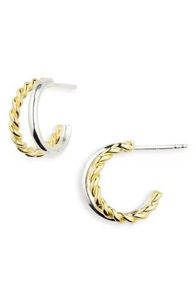 Argento Vivo Sterling Silver Two-tone Mixed Texture Hoop Earrings In Gold/silver