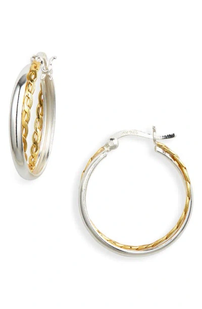 Argento Vivo Sterling Silver Two-tone Twisted Hoop Earrings In Gold/ Sil