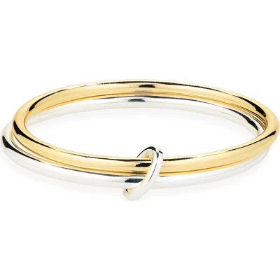 Argento Vivo Sterling Silver Two-tone Interlocking Bangle Bracelet In Gold/ Silver