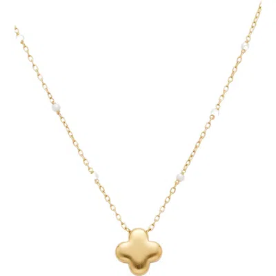 Argento Vivo Sterling Silver White Enamel Puffy Clover Necklace In Gold