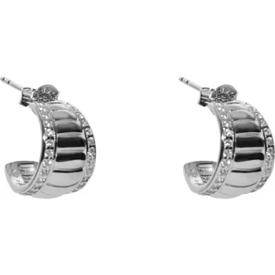 Argento Vivo Sterling Silver Wide Ribbed J-hoop Earrings In Metallic
