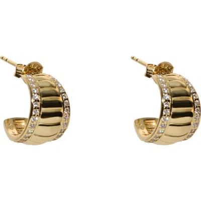 Argento Vivo Sterling Silver Wide Ribbed J-hoop Earrings In Gold