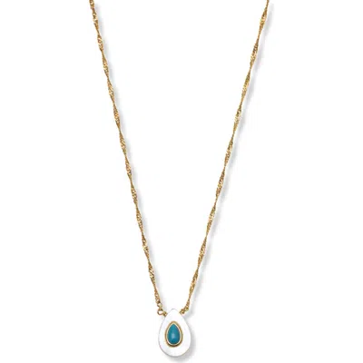Argento Vivo Teardrop Mother-of-pearl & Turquoise Pendant Necklace