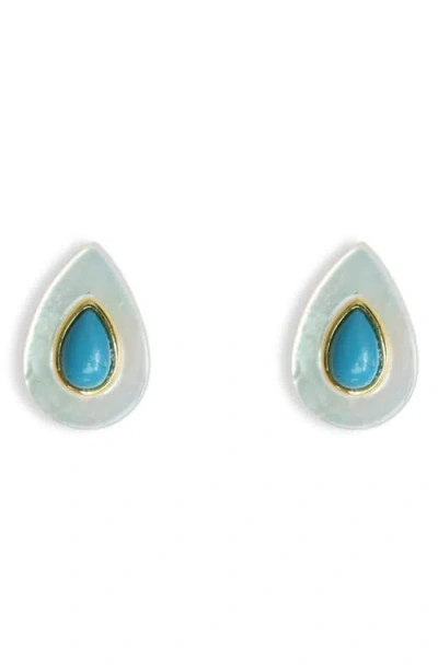 Argento Vivo Teardrop Mother-of-pearl & Turquoise Stud Earrings