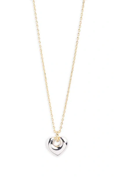 Argento Vivo Two Tone Puffy Heart Pendant Necklace In Gold