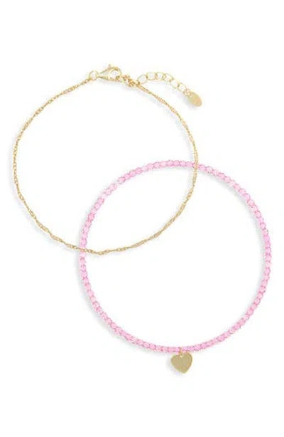Argento Vivo Two-piece Heart Charm & Chain Bracelet Set In Multi