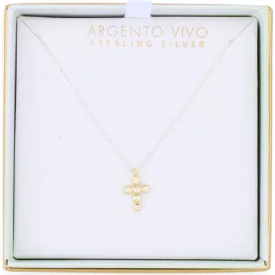 Argento Vivo Two-tone Crystal Cross Pendant Necklace In Multi