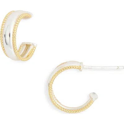 Argento Vivo Two-tone Rope Border Hoop Earrings In Gold