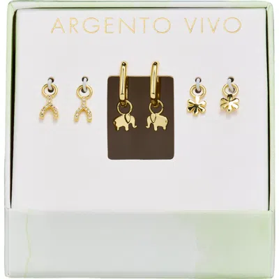 Argento Vivo Wishbone Charm Earrings Set In Gold