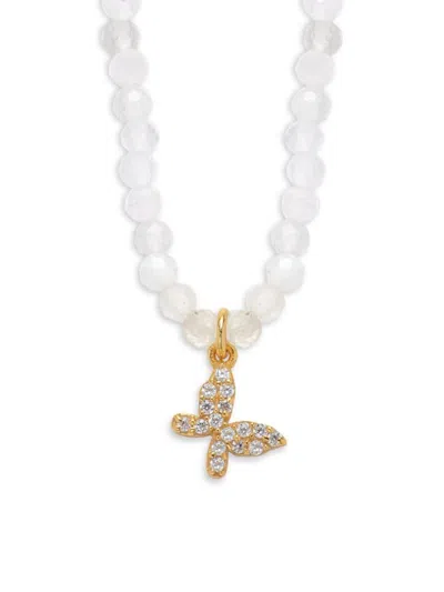 Argento Vivo Women's 18k Goldplated Sterling Silver, Cubic Zirconia & Moonstone Beaded Necklace