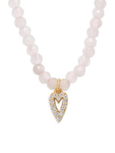 Argento Vivo Women's 18k Goldplated Sterling Silver, Cubic Zirconia & Rose Quartz Beaded Necklace