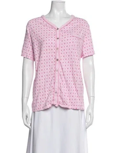 Pre-owned Aria Floral Print V-neck Button-up Top In Purple