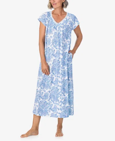 Aria Women's Cap Sleeve Pajama Set In Cool Blue Paisley