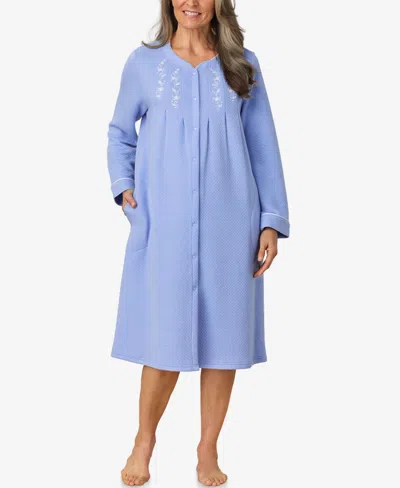 Aria Women's Long Sleeve Waltz Snap Front Mint Robe In Chambray
