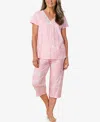 Aria Women's Short Sleeve Capri Pajama Sets In Pink