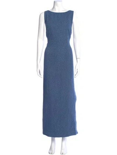 Pre-owned Arianne Elmy Bateau Neckline Long Dress In Blue